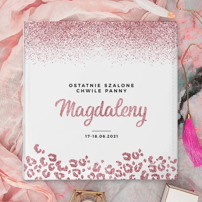 ALBUM na zdjęcia prezent na Panieński Glittery Rosegold z IMIENIEM