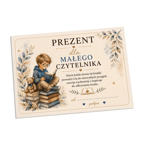 Dodatek do prezentu dla małego czytelnika z miejscem na podpis.