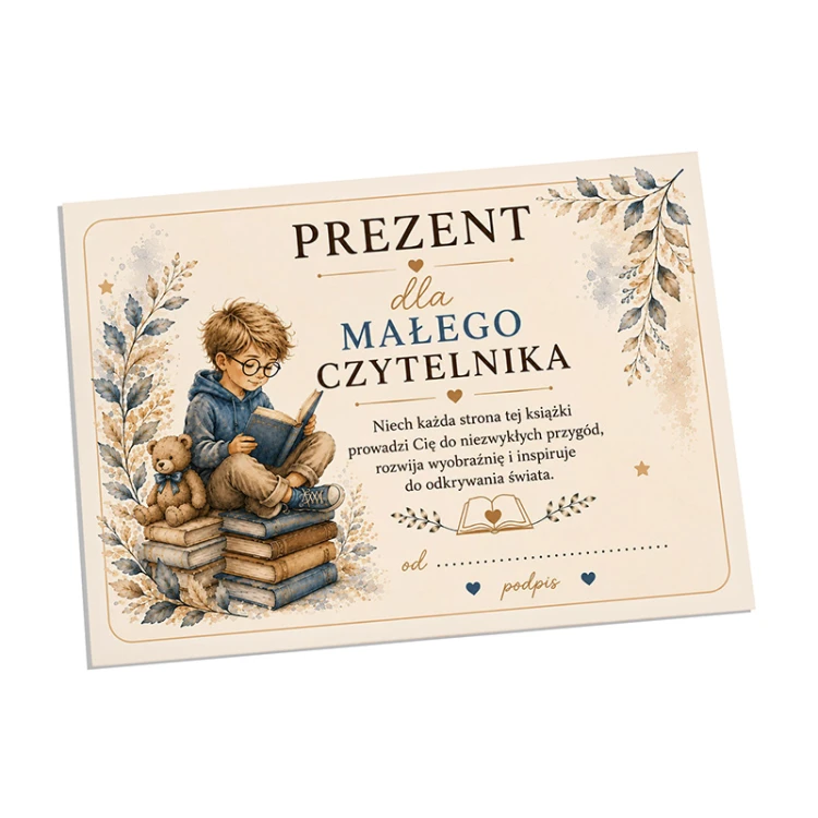 Dodatek do prezentu dla małego czytelnika z miejscem na podpis.