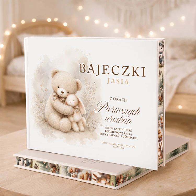 Personalizowana KSIĄŻKA Wiersze i Bajki Prezent na Roczek z twardą oprawą i zdobionymi brzegami.
