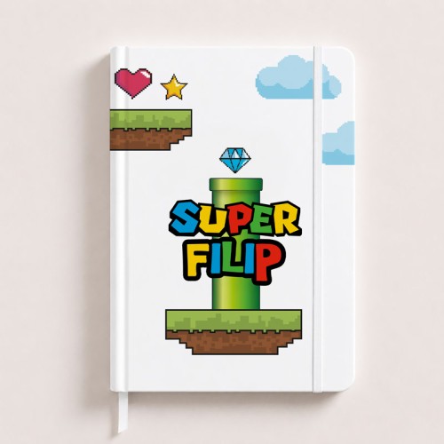 Personalizowany notatnik na prezent dla fana super mario.