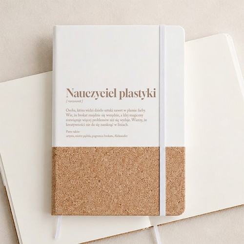 Korkowy notatnik z definicją dla Nauczyciela Plastyki z elegancką korkową okładką.