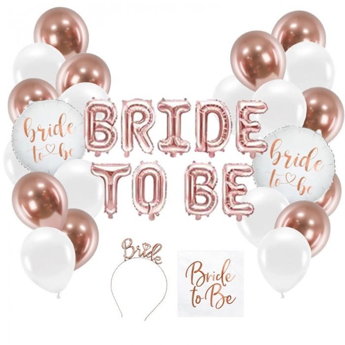 ZESTAW dekoracji na wieczór panieński Bride to be (balony, serwetki, opaska)