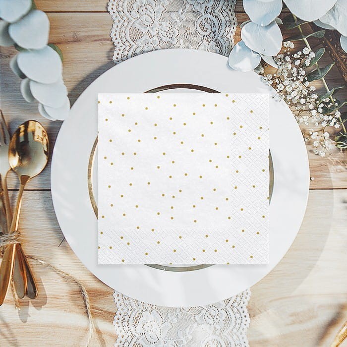 SERWETKI papierowe Złote Kropki 33x33cm 20szt BIAŁE