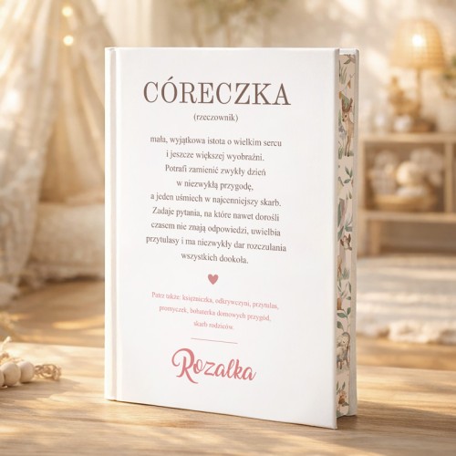 Książka z bajkami z definicją słowa „Córeczka” to personalizowany prezent dla córki z imieniem i kolorowymi brzegami.
