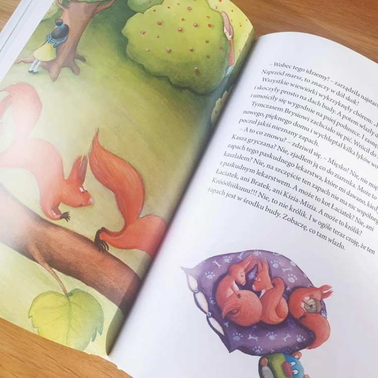 Książka z bajkami dla bliźniaków ozdobiona delikatną niebieską grafiką urodzinową.