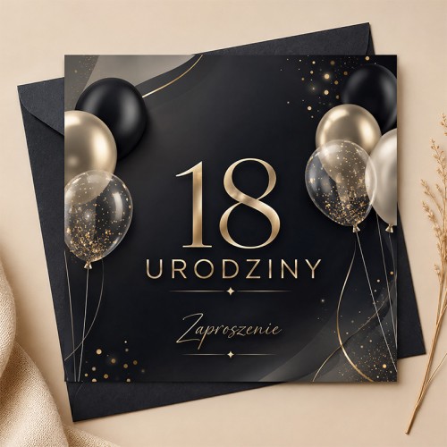 Zaproszenie na 18 urodziny czarne i złote.