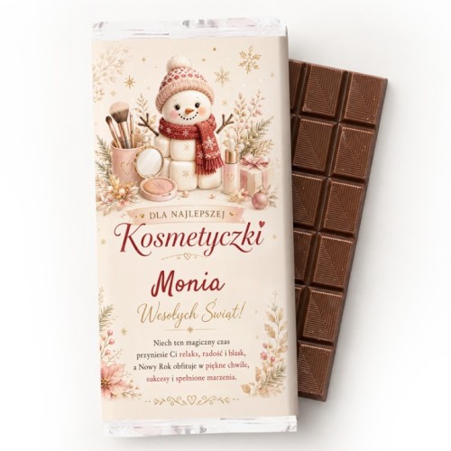 Elegancki prezent bożonarodzeniowy dla kosmetyczki w formie czekolady.