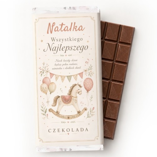 Personalizowana czekolada urodzinowa dla dziewczynki w dekoracyjnym opakowaniu.
