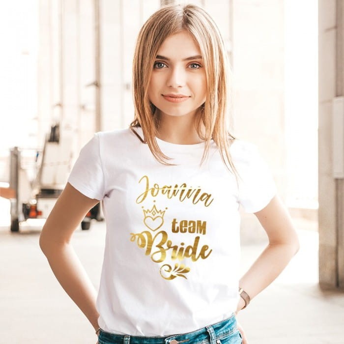 KOSZULKA biała na panieński Team Bride z imieniem