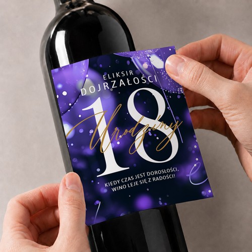 Etykieta na alkohol eliksir dojrzałości na 18 urodziny.