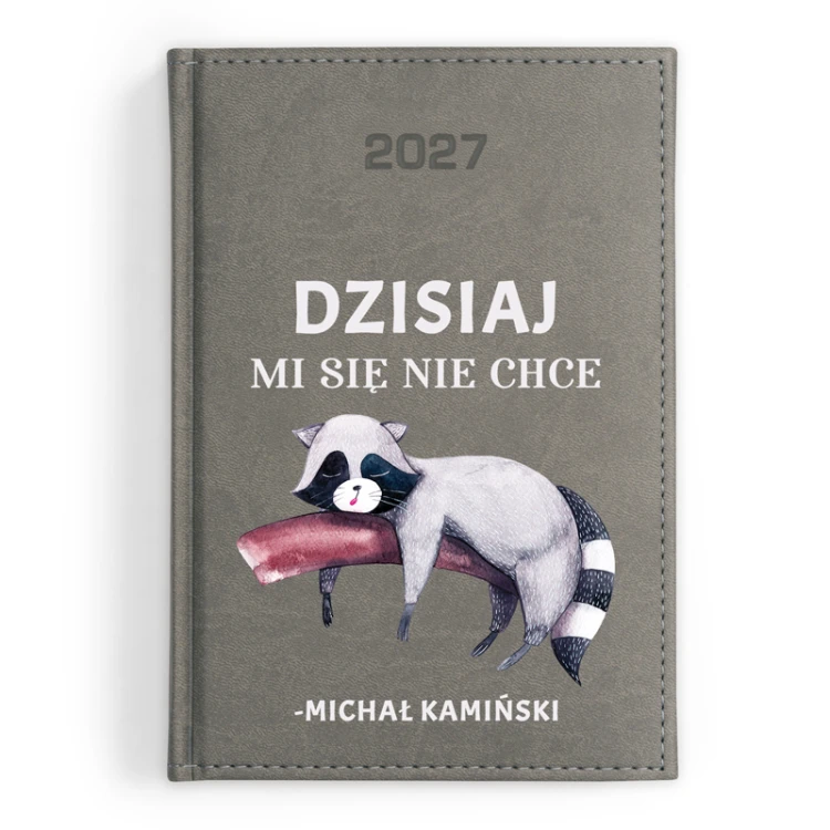 Humorystyczny kalendarz książkowy 2027 z grafiką szopa i personalizacją.
