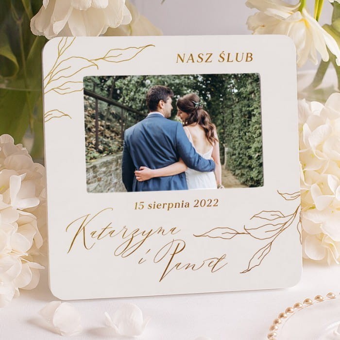 RAMKA na fotografię z napisem Nasz Ślub Złote Gałązki