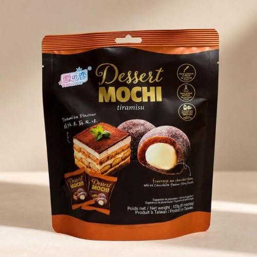 Mochi o smaku tiramisu to deser w stylu japońskim z jasnym nadzieniem.