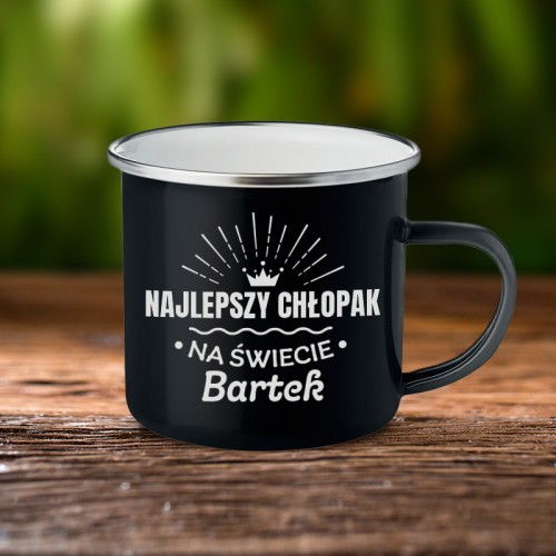 Personalizowany czarny kubek dla chłopaka z grawerem Najlepszy Chłopak na Świecie
