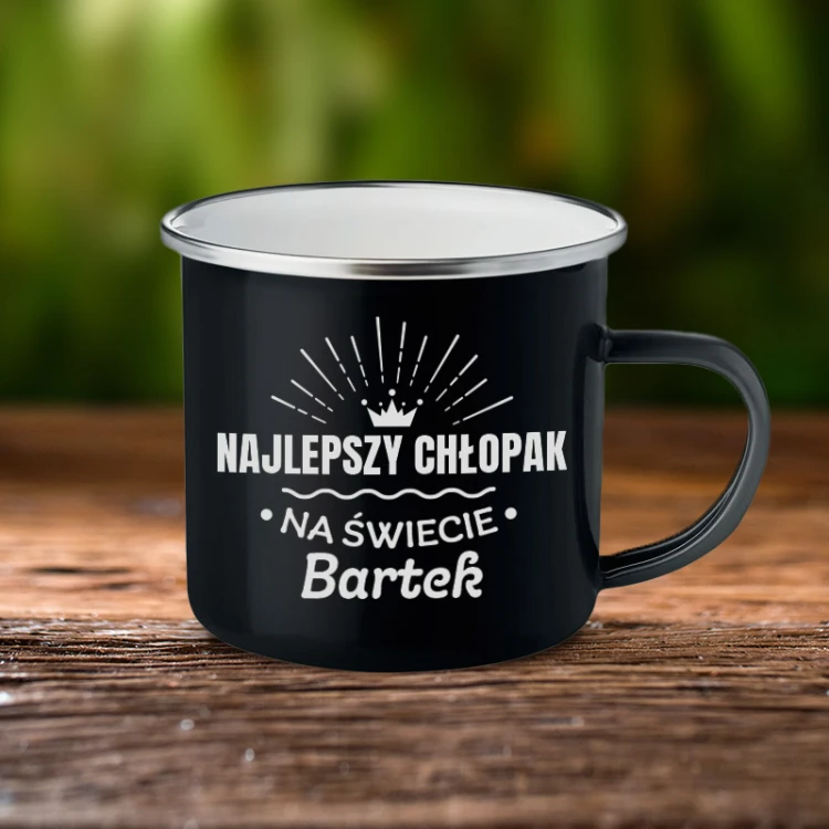 Personalizowany czarny kubek dla chłopaka z grawerem Najlepszy Chłopak na Świecie