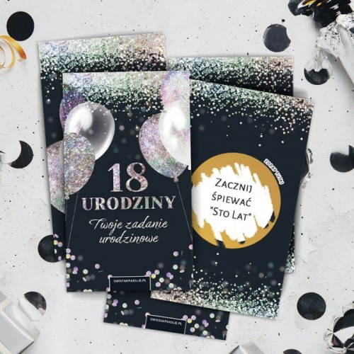 GRA imprezowa na 18 urodziny Karty z zadaniami pod zdrapkami 20szt