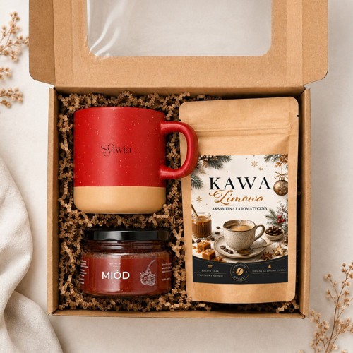 Personalizowany zestaw świąteczny z kubkiem, kawą i miodem
