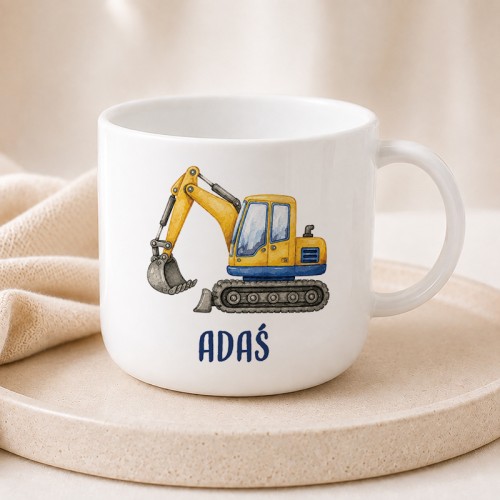 Personalizowany plastikowy kubek dla chłopca z koparką