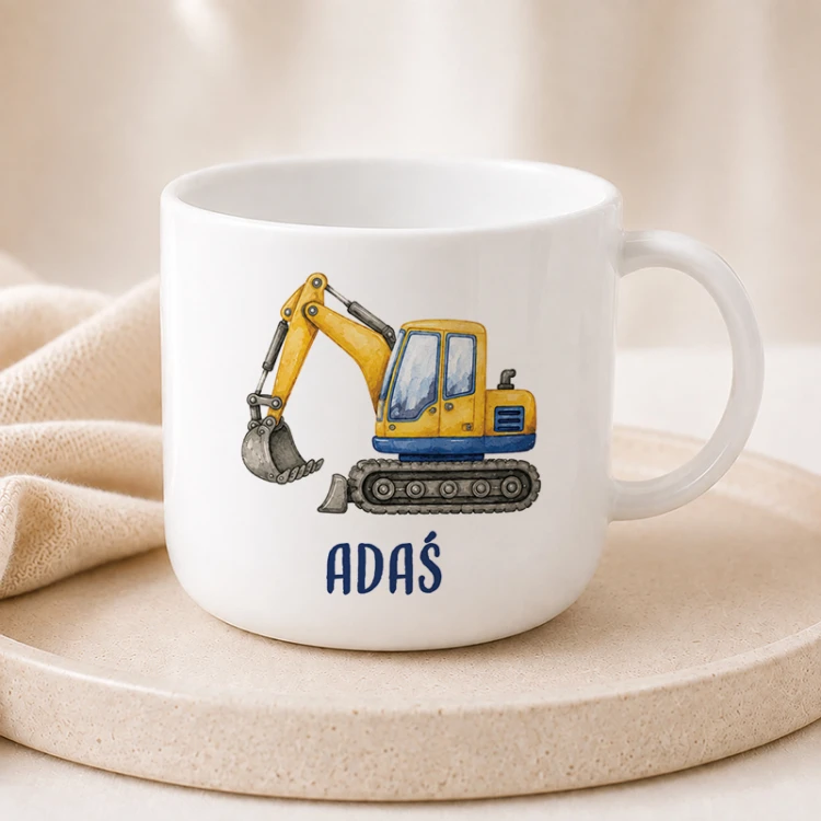 Personalizowany plastikowy kubek dla chłopca z koparką