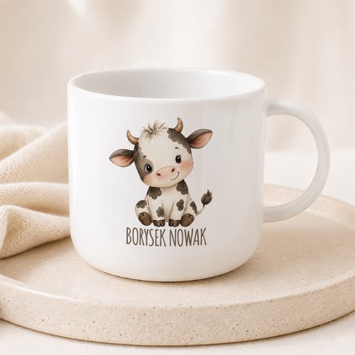 Personalizowany kubek do przedszkola z imieniem i krówką
