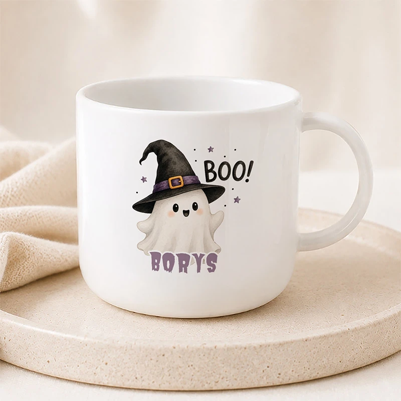Personalizowany kubek dla dziecka z duszkiem na Halloween.