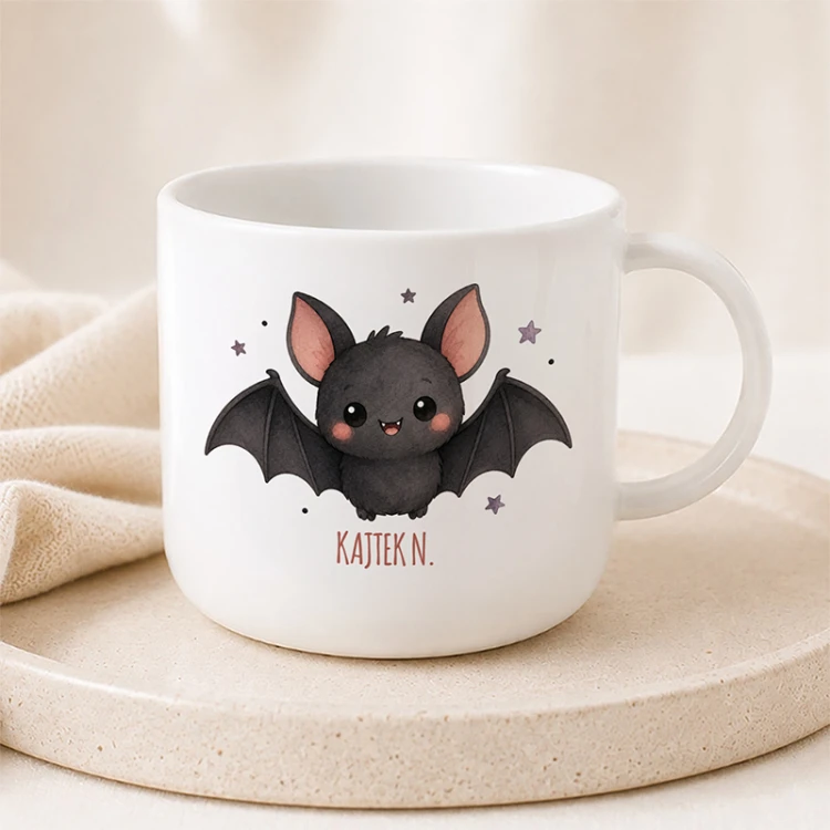 Wielorazowy kubek z imieniem i nietoperzem dla dziecka na Halloween