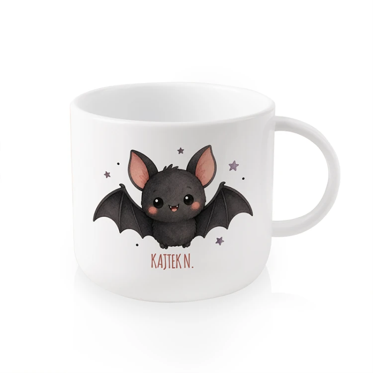 Personalizowany kubek na Halloween dla dziecka z grafiką nietoperza 150 ml.