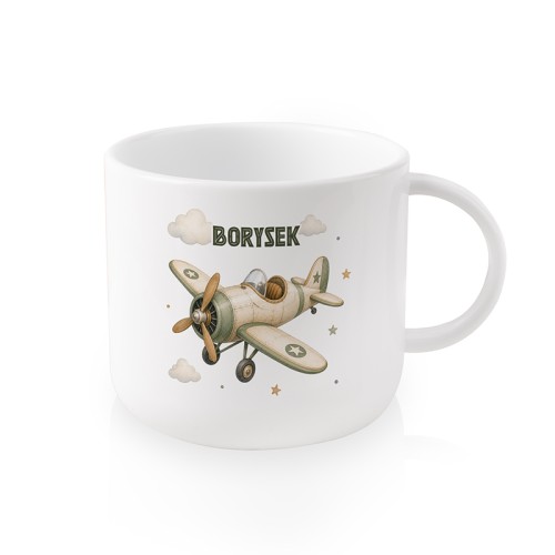 Personalizowany kubek z samolotem dla małego miłośnika lotnictwa.