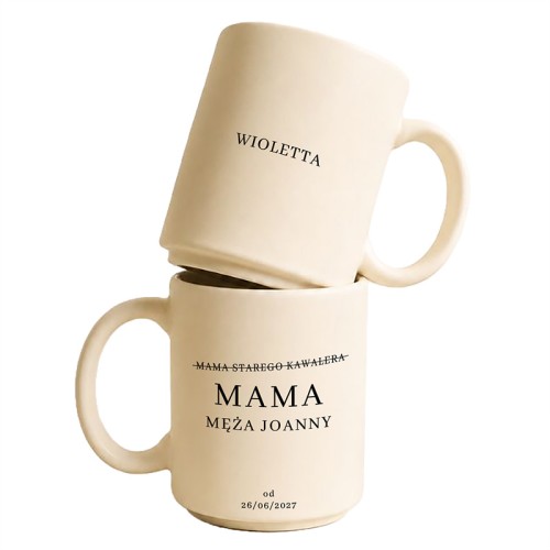 Personalizowany kubek dla mamy pana młodego jako prezent od przyszłej synowej.