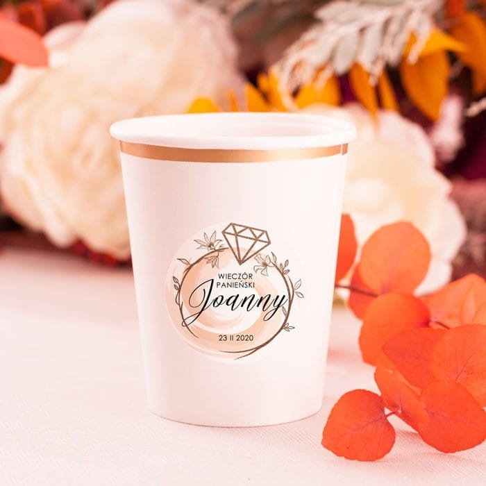 KUBECZKI papierowe z metalizowanym brzegiem Powiedziałam Tak! (+etykiety) 6szt