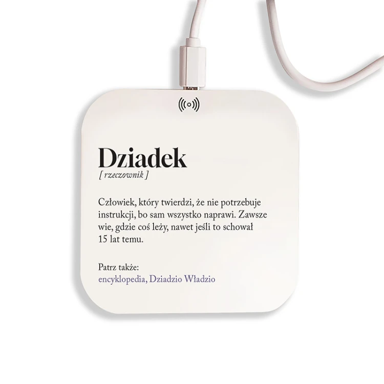 Praktyczny prezent dla Dziadka w formie ładowarki indukcyjnej z personalizacją.