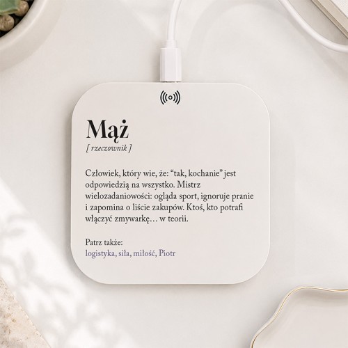 Ładowarka bezprzewodowa z definicją Żona jako personalizowany prezent dla ukochanej żony.