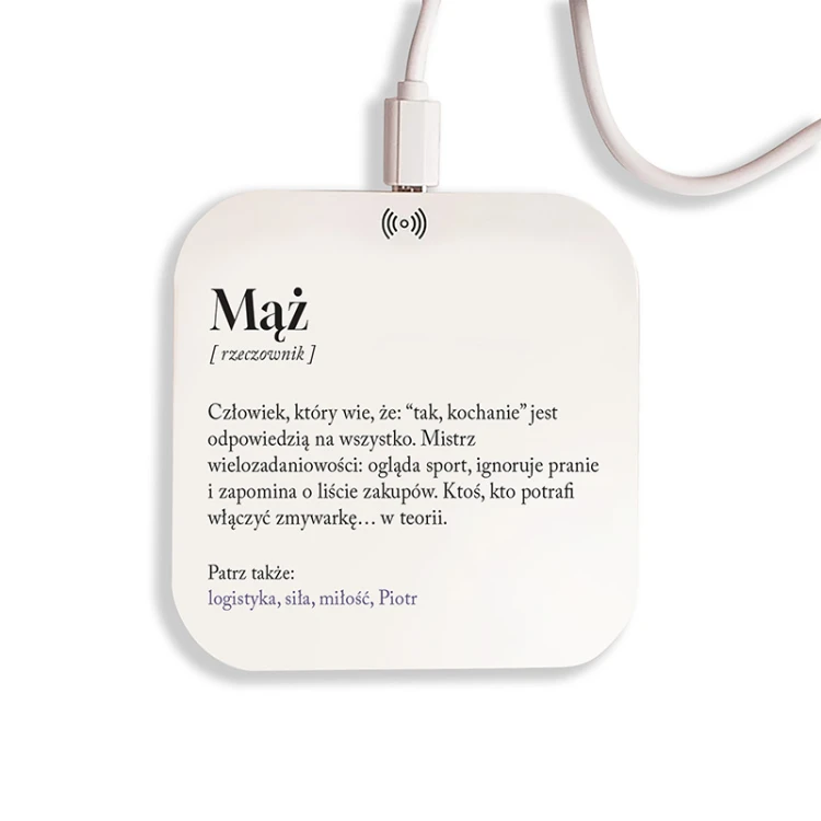 Ładowarka bezprzewodowa z definicją Mąż jako praktyczny personalizowany prezent dla męża.