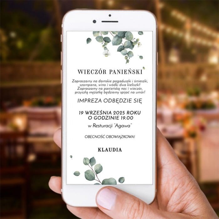 ZAPROSZENIE elektroniczne na wieczór panieński Eukaliptus