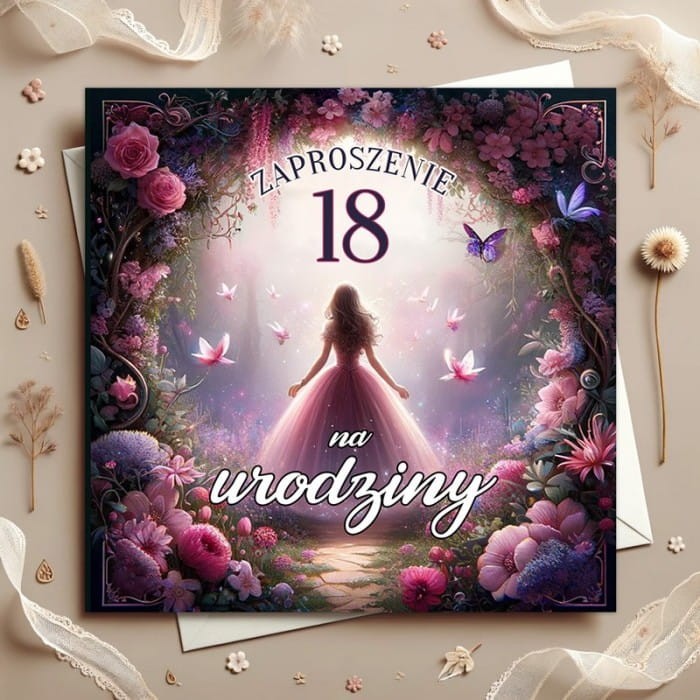 ZAPROSZENIA na 18 urodziny dziewczyny uniwersalne (+koperty)