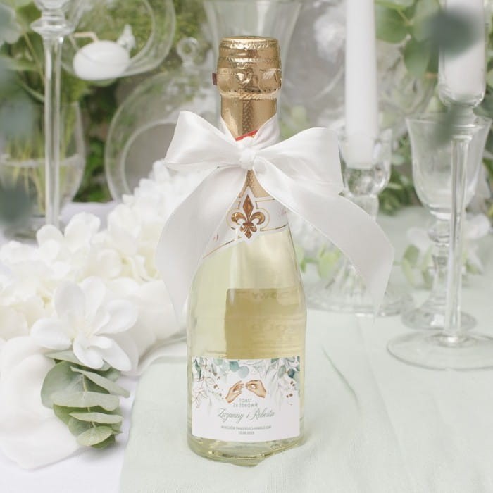 MINI SZAMPAN podziękowanie Panieński i Kawalerski 2w1 (etykieta, wstążka)