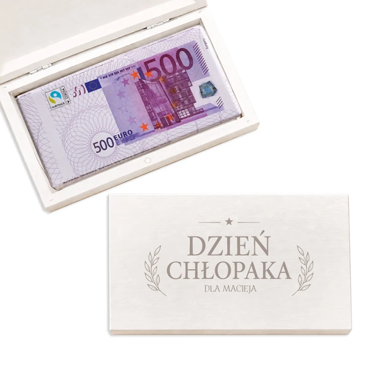 Pudełko na pieniądze z czekoladą jako oryginalny prezent dla chłopaka.
