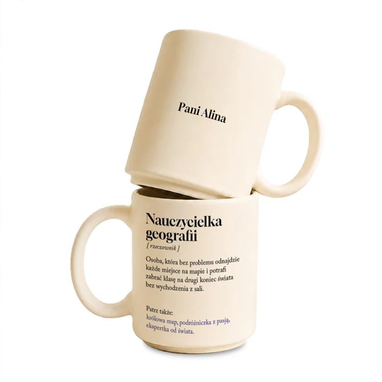 Personalizowany kubek dla nauczyciela geografii na Dzień Nauczyciela.