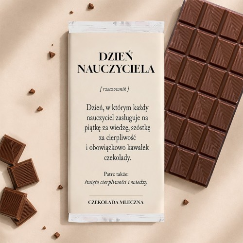 Czekolada mleczna z definicją na Dzień Nauczyciela, słodki prezent dla nauczyciela lub nauczycielki.