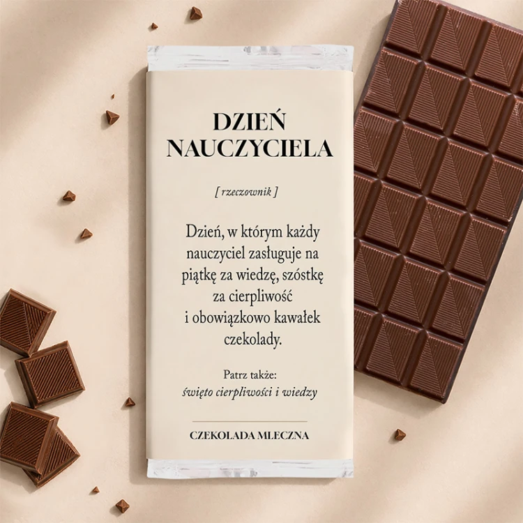 Czekolada mleczna z definicją na Dzień Nauczyciela, słodki prezent dla nauczyciela lub nauczycielki.