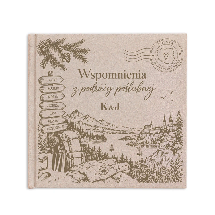 Elegancki album welurowy z grafiką polskich krajobrazów, gór i jezior.