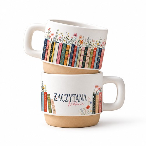 Ceramiczny kubek dla miłośniczki czytania książek.