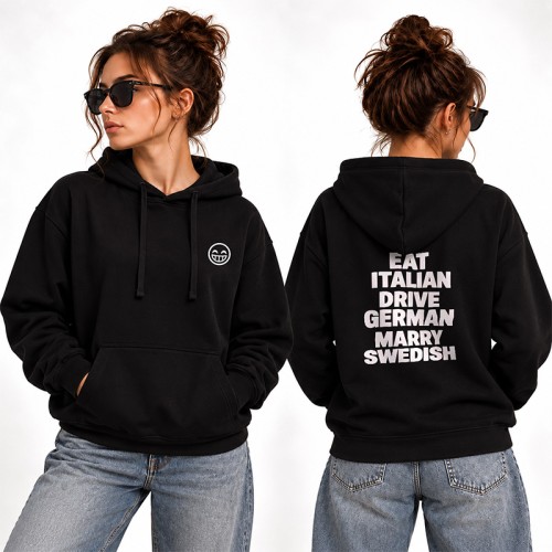 Czarna bluza damska z zabawnym napisem to ciekawy prezent dla kobiety, która lubi motoryzację i humorystyczne ubrania.