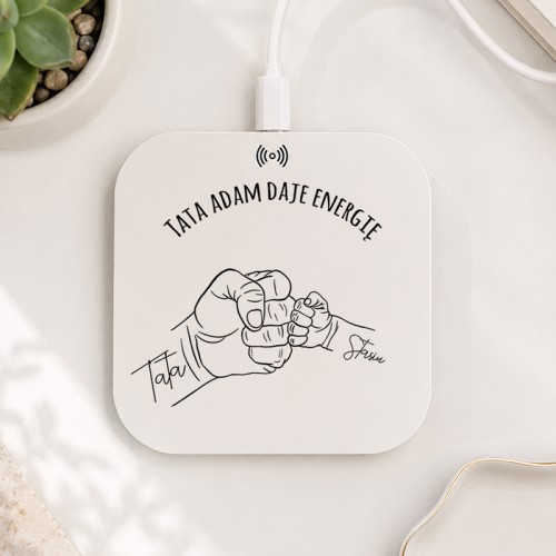Personalizowana ładowarka indukcyjna dla taty z imieniem i grafiką przybijania żółwika, praktyczny prezent na Dzień Ojca, urodziny lub święta.