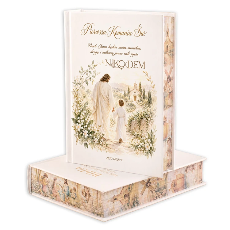 Biblia dla dziecka z ilustracjami historii biblijnych.