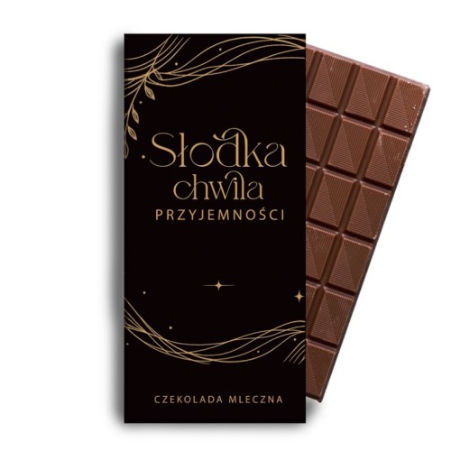 Czekolada z napisem „Słodka chwila przyjemności” sprawdzi się jako drobny upominek dla bliskiej osoby.