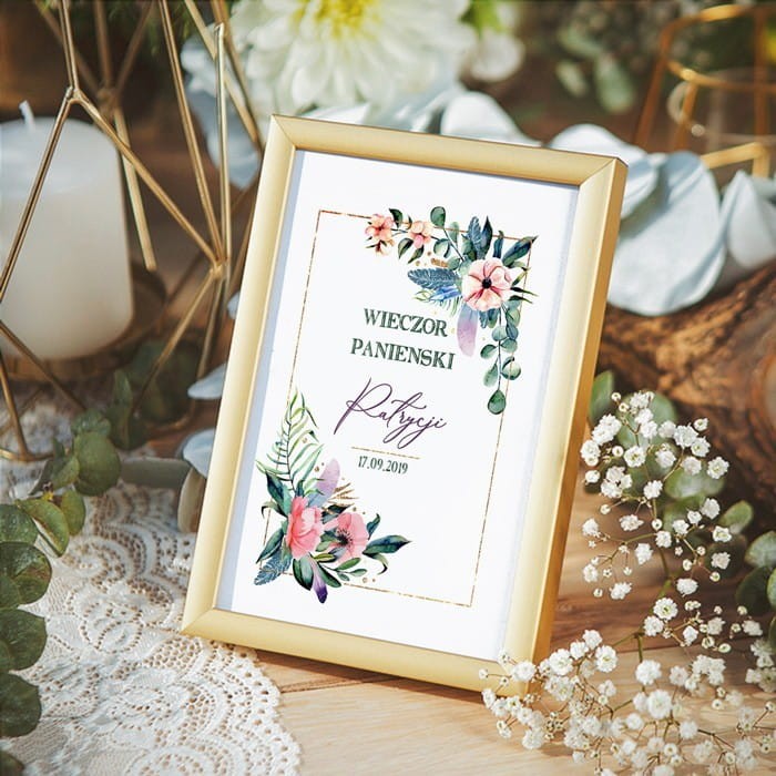 TABLICZKA Rezerwacja na stolik Eukaliptus (+złota ramka)