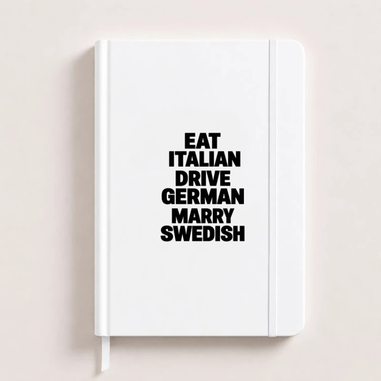 notatnik ze śmiesznym tekstem eat drive marry