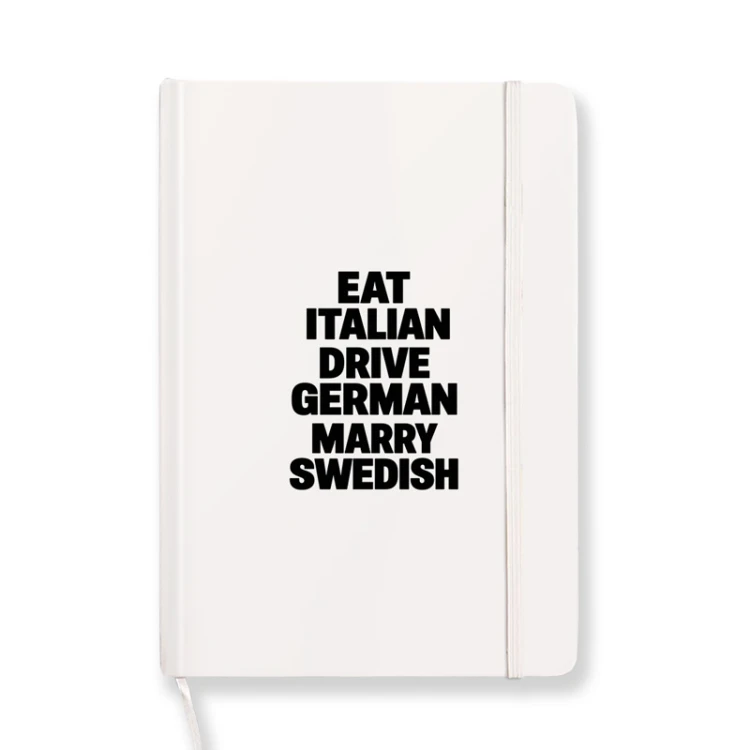 zabawny notatnik na prezent eat italian drive german